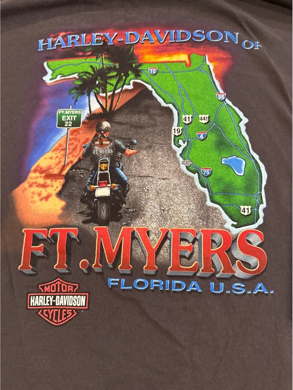 Harley-Davidson Ft. Myers Florida 2001 Vintage Graphic T-Shirt 2XL